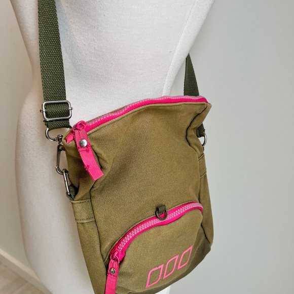 Lorna Jane Khaki Small Canvas Style Cross Body Bag w'  Long Strap - Picture 10 of 14